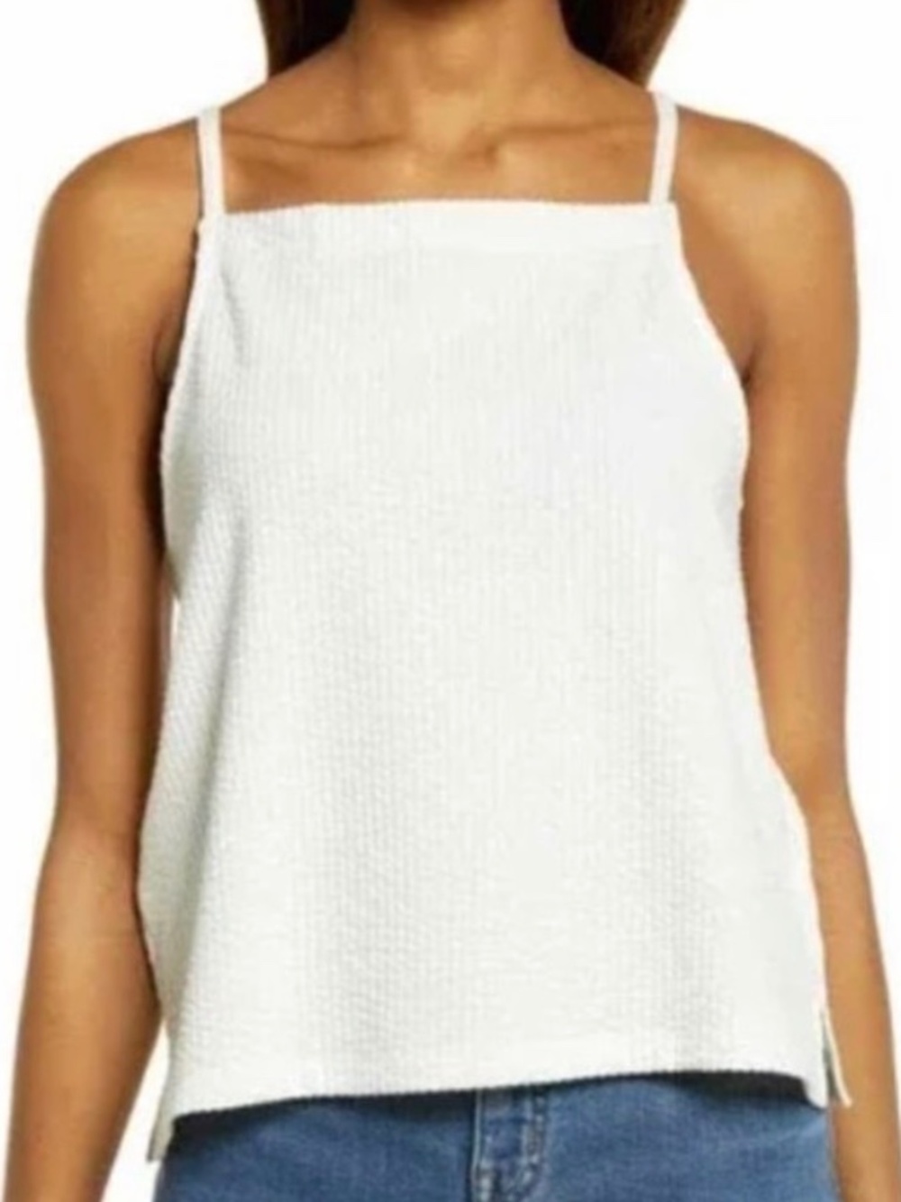 madewell seersucker ivory apron tank top cami size s